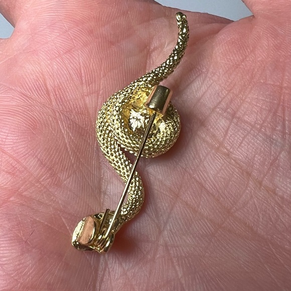 Snake with Emerald Simulant Gold Tone Brooch Pin - Picture 3 of 3